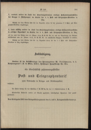 Post- und Telegraphen-Verordnungsblatt für das Verwaltungsgebiet des K.-K. Handelsministeriums 19141202 Seite: 3