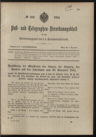 Post- und Telegraphen-Verordnungsblatt für das Verwaltungsgebiet des K.-K. Handelsministeriums 19141209 Seite: 1