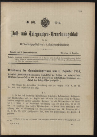 Post- und Telegraphen-Verordnungsblatt für das Verwaltungsgebiet des K.-K. Handelsministeriums 19141215 Seite: 1