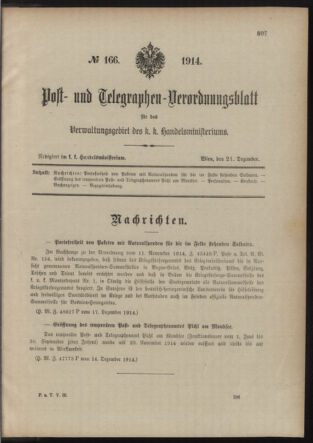 Post- und Telegraphen-Verordnungsblatt für das Verwaltungsgebiet des K.-K. Handelsministeriums 19141221 Seite: 1