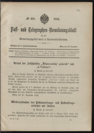 Post- und Telegraphen-Verordnungsblatt für das Verwaltungsgebiet des K.-K. Handelsministeriums