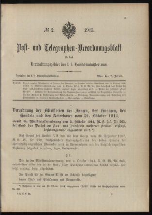 Post- und Telegraphen-Verordnungsblatt für das Verwaltungsgebiet des K.-K. Handelsministeriums 19150107 Seite: 1