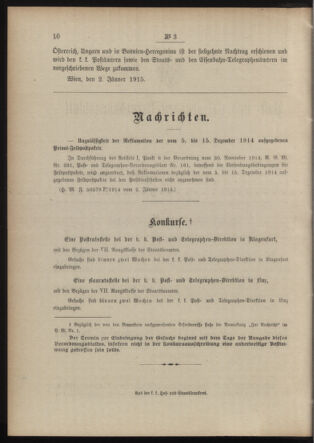 Post- und Telegraphen-Verordnungsblatt für das Verwaltungsgebiet des K.-K. Handelsministeriums 19150108 Seite: 2