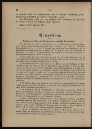 Post- und Telegraphen-Verordnungsblatt für das Verwaltungsgebiet des K.-K. Handelsministeriums 19150109 Seite: 2