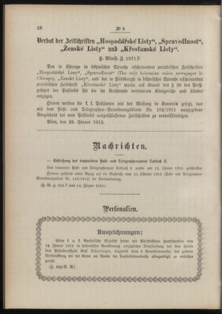 Post- und Telegraphen-Verordnungsblatt für das Verwaltungsgebiet des K.-K. Handelsministeriums 19150126 Seite: 2