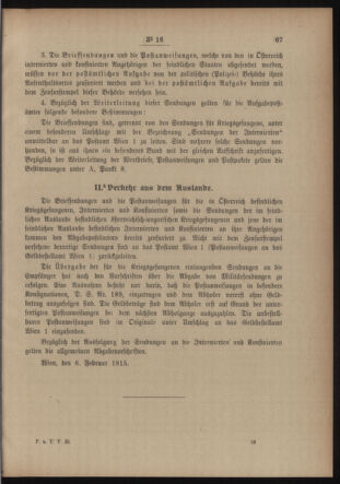 Post- und Telegraphen-Verordnungsblatt für das Verwaltungsgebiet des K.-K. Handelsministeriums 19150208 Seite: 5