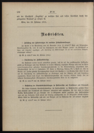 Post- und Telegraphen-Verordnungsblatt für das Verwaltungsgebiet des K.-K. Handelsministeriums 19150225 Seite: 2