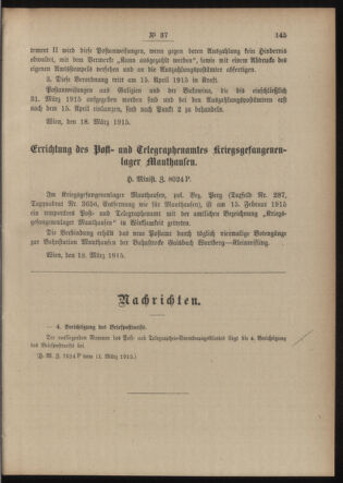 Post- und Telegraphen-Verordnungsblatt für das Verwaltungsgebiet des K.-K. Handelsministeriums 19150323 Seite: 3