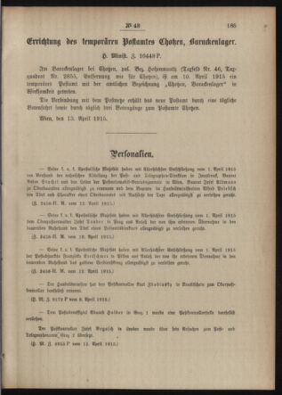 Post- und Telegraphen-Verordnungsblatt für das Verwaltungsgebiet des K.-K. Handelsministeriums 19150416 Seite: 3