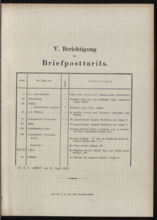 Post- und Telegraphen-Verordnungsblatt für das Verwaltungsgebiet des K.-K. Handelsministeriums 19150421 Seite: 5