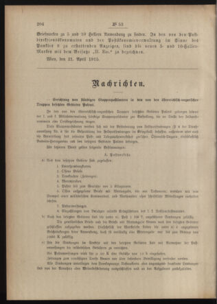 Post- und Telegraphen-Verordnungsblatt für das Verwaltungsgebiet des K.-K. Handelsministeriums 19150426 Seite: 4