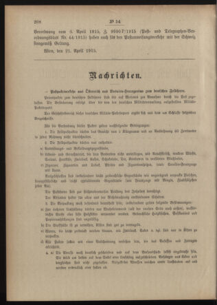 Post- und Telegraphen-Verordnungsblatt für das Verwaltungsgebiet des K.-K. Handelsministeriums 19150427 Seite: 2