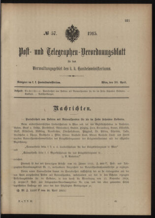 Post- und Telegraphen-Verordnungsblatt für das Verwaltungsgebiet des K.-K. Handelsministeriums