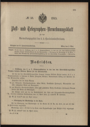 Post- und Telegraphen-Verordnungsblatt für das Verwaltungsgebiet des K.-K. Handelsministeriums 19150503 Seite: 1