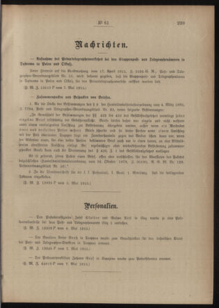 Post- und Telegraphen-Verordnungsblatt für das Verwaltungsgebiet des K.-K. Handelsministeriums 19150514 Seite: 3