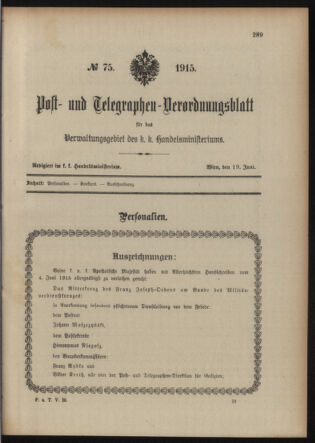 Post- und Telegraphen-Verordnungsblatt für das Verwaltungsgebiet des K.-K. Handelsministeriums 19150619 Seite: 1