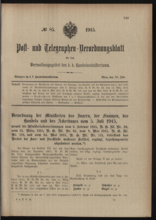 Post- und Telegraphen-Verordnungsblatt für das Verwaltungsgebiet des K.-K. Handelsministeriums 19150710 Seite: 1