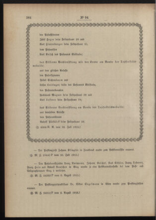 Post- und Telegraphen-Verordnungsblatt für das Verwaltungsgebiet des K.-K. Handelsministeriums 19150807 Seite: 2