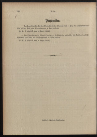 Post- und Telegraphen-Verordnungsblatt für das Verwaltungsgebiet des K.-K. Handelsministeriums 19150811 Seite: 2