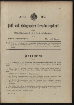 Post- und Telegraphen-Verordnungsblatt für das Verwaltungsgebiet des K.-K. Handelsministeriums