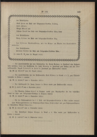 Post- und Telegraphen-Verordnungsblatt für das Verwaltungsgebiet des K.-K. Handelsministeriums 19150910 Seite: 3