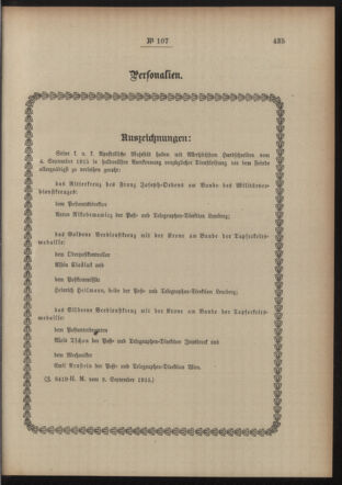 Post- und Telegraphen-Verordnungsblatt für das Verwaltungsgebiet des K.-K. Handelsministeriums 19150915 Seite: 3