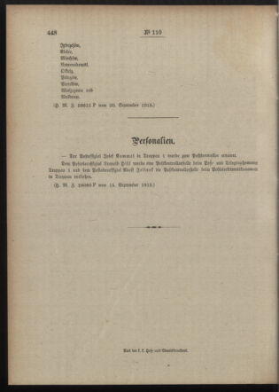 Post- und Telegraphen-Verordnungsblatt für das Verwaltungsgebiet des K.-K. Handelsministeriums 19150923 Seite: 4