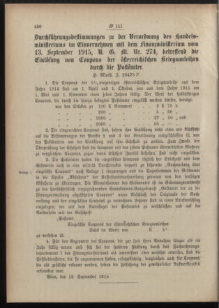 Post- und Telegraphen-Verordnungsblatt für das Verwaltungsgebiet des K.-K. Handelsministeriums 19150924 Seite: 2