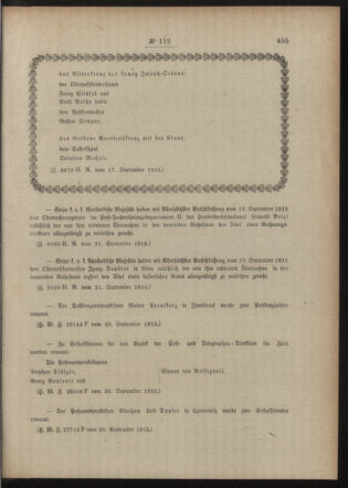 Post- und Telegraphen-Verordnungsblatt für das Verwaltungsgebiet des K.-K. Handelsministeriums 19150929 Seite: 3