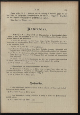 Post- und Telegraphen-Verordnungsblatt für das Verwaltungsgebiet des K.-K. Handelsministeriums 19151026 Seite: 3