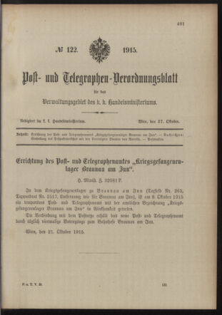 Post- und Telegraphen-Verordnungsblatt für das Verwaltungsgebiet des K.-K. Handelsministeriums 19151027 Seite: 1