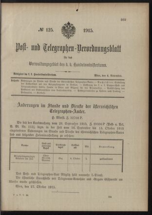 Post- und Telegraphen-Verordnungsblatt für das Verwaltungsgebiet des K.-K. Handelsministeriums 19151104 Seite: 1