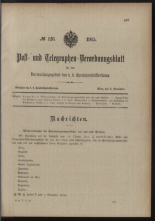 Post- und Telegraphen-Verordnungsblatt für das Verwaltungsgebiet des K.-K. Handelsministeriums 19151108 Seite: 1