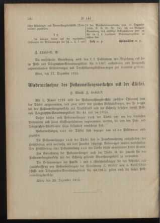 Post- und Telegraphen-Verordnungsblatt für das Verwaltungsgebiet des K.-K. Handelsministeriums 19151231 Seite: 2