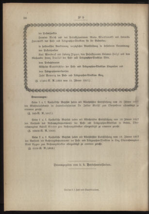 Post- und Telegraphen-Verordnungsblatt für das Verwaltungsgebiet des K.-K. Handelsministeriums 19170130 Seite: 4