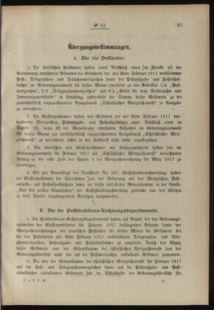 Post- und Telegraphen-Verordnungsblatt für das Verwaltungsgebiet des K.-K. Handelsministeriums 19170214 Seite: 13