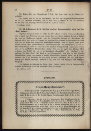 Post- und Telegraphen-Verordnungsblatt für das Verwaltungsgebiet des K.-K. Handelsministeriums 19170228 Seite: 2