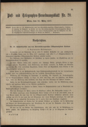 Post- und Telegraphen-Verordnungsblatt für das Verwaltungsgebiet des K.-K. Handelsministeriums 19170310 Seite: 1