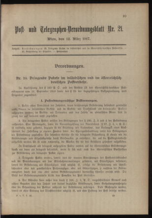 Post- und Telegraphen-Verordnungsblatt für das Verwaltungsgebiet des K.-K. Handelsministeriums