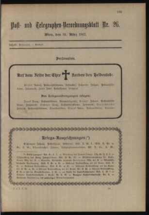 Post- und Telegraphen-Verordnungsblatt für das Verwaltungsgebiet des K.-K. Handelsministeriums 19170331 Seite: 1