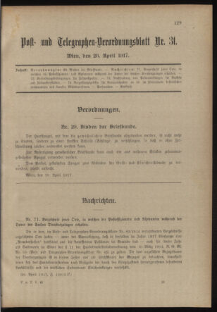 Post- und Telegraphen-Verordnungsblatt für das Verwaltungsgebiet des K.-K. Handelsministeriums