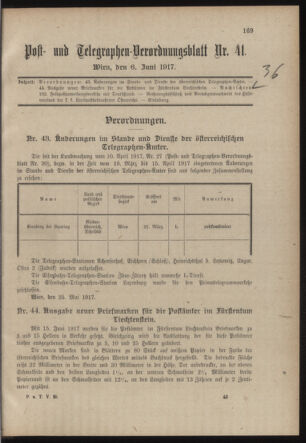 Post- und Telegraphen-Verordnungsblatt für das Verwaltungsgebiet des K.-K. Handelsministeriums 19170606 Seite: 1