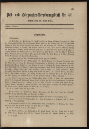 Post- und Telegraphen-Verordnungsblatt für das Verwaltungsgebiet des K.-K. Handelsministeriums 19170611 Seite: 1