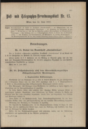 Post- und Telegraphen-Verordnungsblatt für das Verwaltungsgebiet des K.-K. Handelsministeriums 19170612 Seite: 1