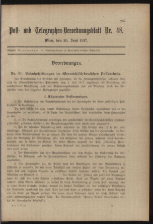 Post- und Telegraphen-Verordnungsblatt für das Verwaltungsgebiet des K.-K. Handelsministeriums 19170628 Seite: 1