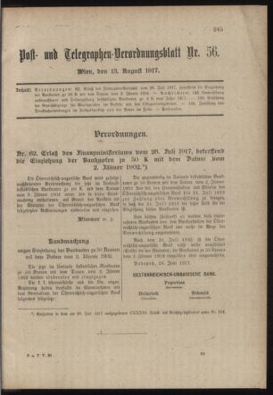 Post- und Telegraphen-Verordnungsblatt für das Verwaltungsgebiet des K.-K. Handelsministeriums