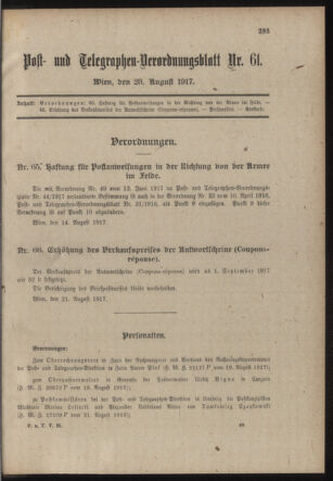 Post- und Telegraphen-Verordnungsblatt für das Verwaltungsgebiet des K.-K. Handelsministeriums