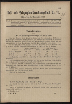 Post- und Telegraphen-Verordnungsblatt für das Verwaltungsgebiet des K.-K. Handelsministeriums 19171108 Seite: 1