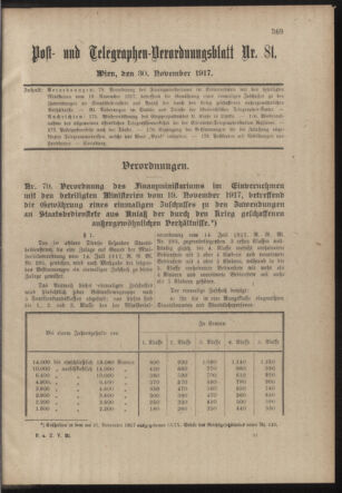 Post- und Telegraphen-Verordnungsblatt für das Verwaltungsgebiet des K.-K. Handelsministeriums 19171130 Seite: 1