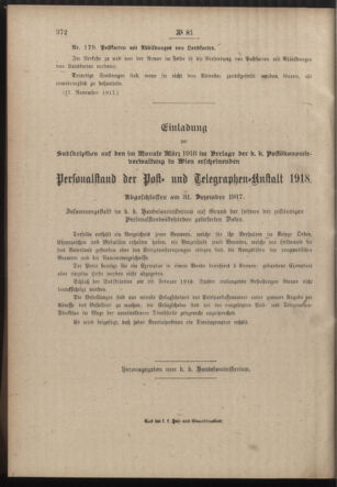 Post- und Telegraphen-Verordnungsblatt für das Verwaltungsgebiet des K.-K. Handelsministeriums 19171130 Seite: 4